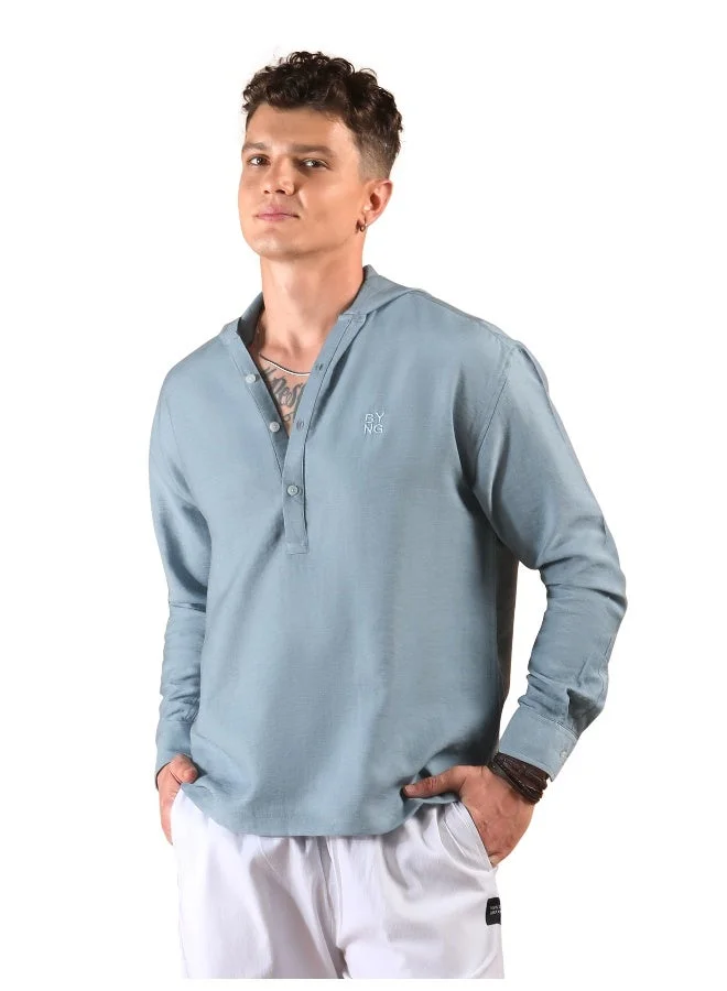 Beyoung Light Blue Hooded Shirt