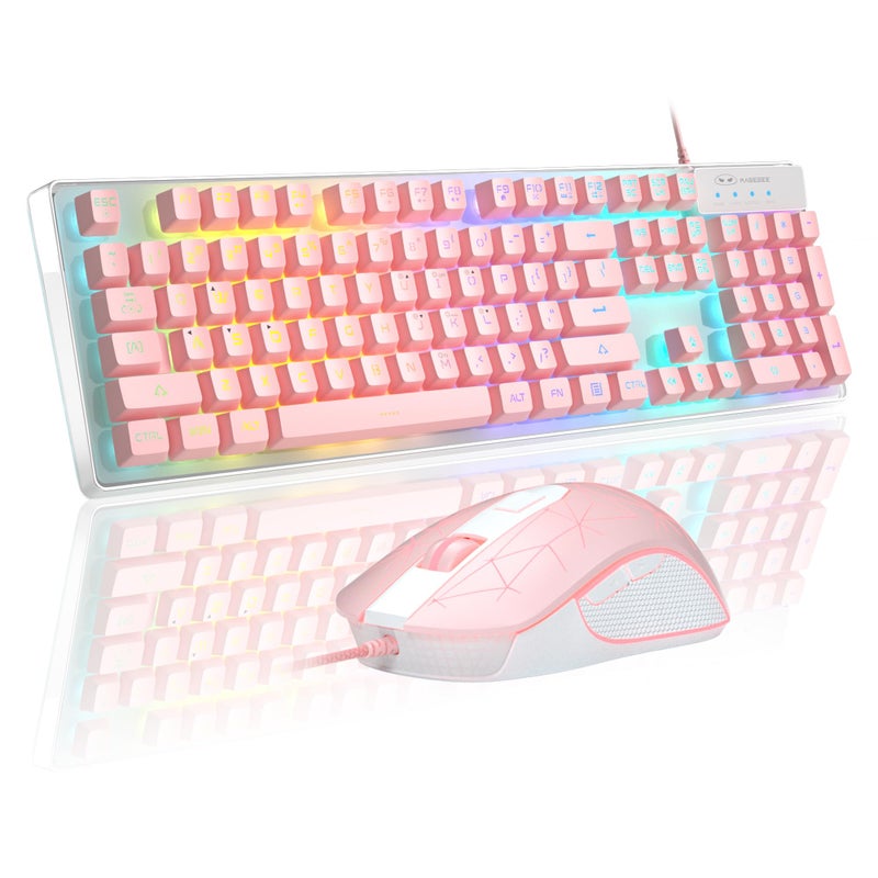 MageGee Gaming Keyboard and Mouse Combo, K1 RGB LED Backlit Keyboard with 104 Keys Computer PC Gaming Keyboard for PC/Laptop (Pink) - Image 1