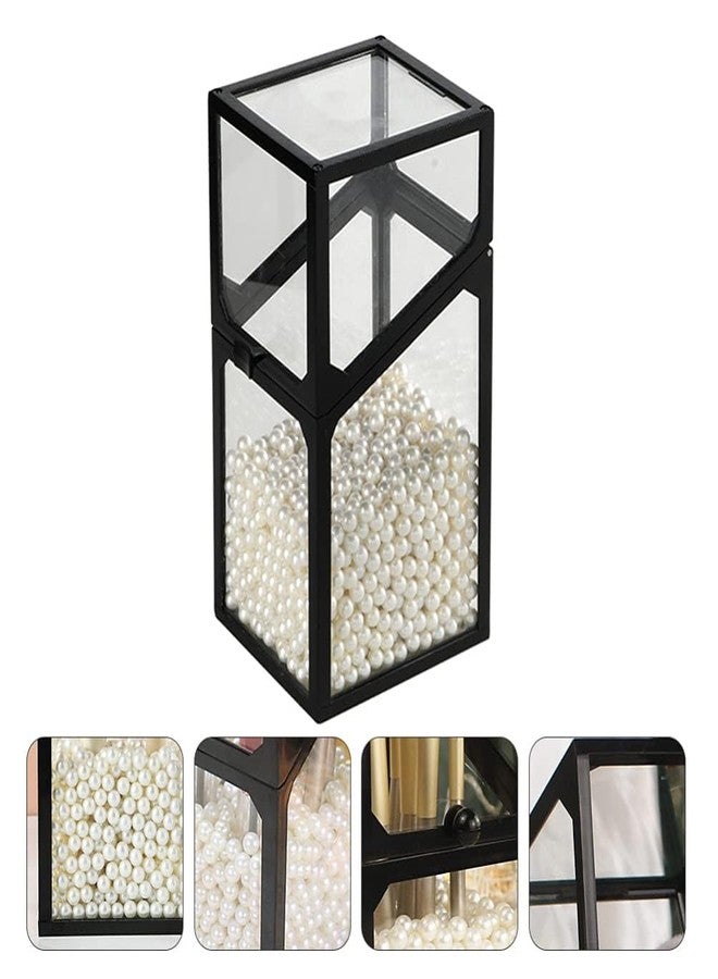 KRESHU Large Capacity Transparent Glass Cosmetic Brush Storage Box with Pearl Design: Bathroom & Dresser Organizer for Makeup & Beauty (Black, Pack of 1) - Image 3