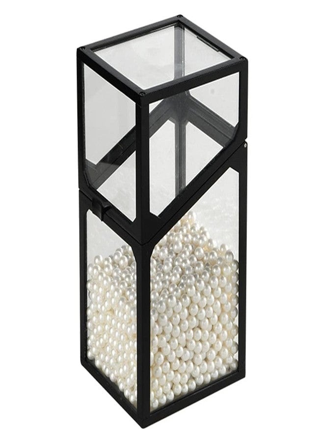 KRESHU Large Capacity Transparent Glass Cosmetic Brush Storage Box with Pearl Design: Bathroom & Dresser Organizer for Makeup & Beauty (Black, Pack of 1) - Image 1