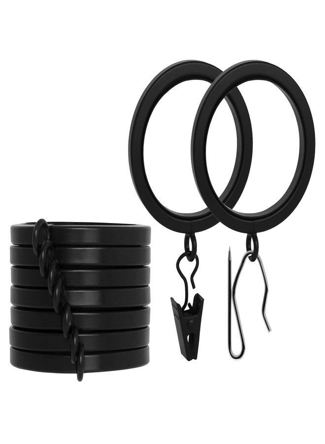 BlastHome® Luxury Curtain Rings - Premium Metal with Quiet, Smooth Nylon Inserts - Pinhooks and Clips Included - 1 1/2" Inside Diameter - 9 Rings for One Standard Curtain - Tuxedo Black - Image 1