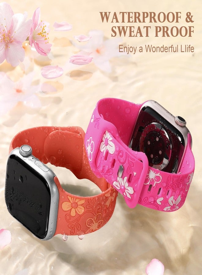 Witzon Cute Floral Band Compatible with Apple Watch Bands For Women 38mm 42mm 41mm 40mm 44mm 45mm 46mm 49mm, Engraved Flower Soft Silicone Inlay Strap for iWatch Series 11 10 9 8 7 6 5 4 3 2 SE Ultra - Image 4