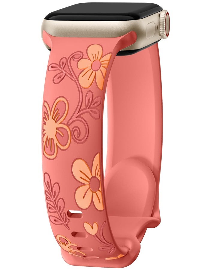 Witzon Cute Floral Band Compatible with Apple Watch Bands For Women 38mm 42mm 41mm 40mm 44mm 45mm 46mm 49mm, Engraved Flower Soft Silicone Inlay Strap for iWatch Series 11 10 9 8 7 6 5 4 3 2 SE Ultra - Image 1