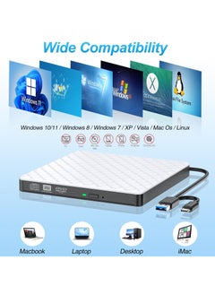Excefore External DVD Drive, USB 3.0 CD/DVD +/-RW Drive Portable CD DVD Player Burner Reader Writer, Slim Optical CD ROM Drive for Laptop Desktop PC Linux Apple Mac OS Macbook Pro Windows 11/10  - Image 3
