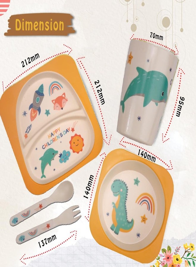 Tony Stark Bamboo Baby Feeding Set - 5-Piece Tableware for Toddlers, Kids & Babies Includes Plate, Bowl, Cup, Spoon, Fork - BPA-Free, Unbreakable Eco-Friendly |Organic & Natural (Dinosaur) - Image 4
