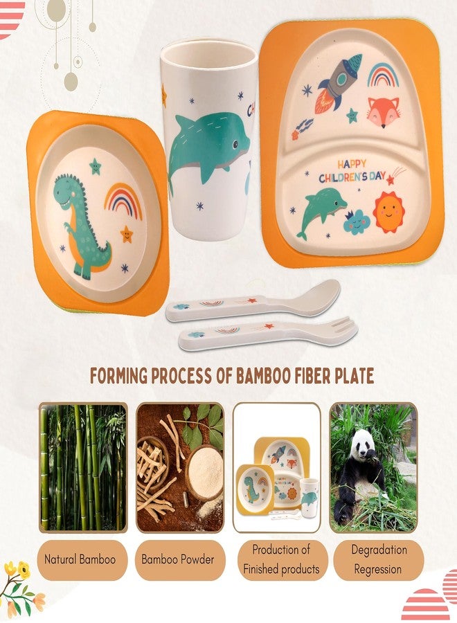 Tony Stark Bamboo Baby Feeding Set - 5-Piece Tableware for Toddlers, Kids & Babies Includes Plate, Bowl, Cup, Spoon, Fork - BPA-Free, Unbreakable Eco-Friendly |Organic & Natural (Dinosaur) - Image 5