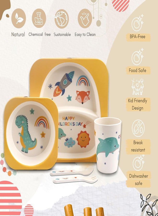 Tony Stark Bamboo Baby Feeding Set - 5-Piece Tableware for Toddlers, Kids & Babies Includes Plate, Bowl, Cup, Spoon, Fork - BPA-Free, Unbreakable Eco-Friendly |Organic & Natural (Dinosaur) - Image 2