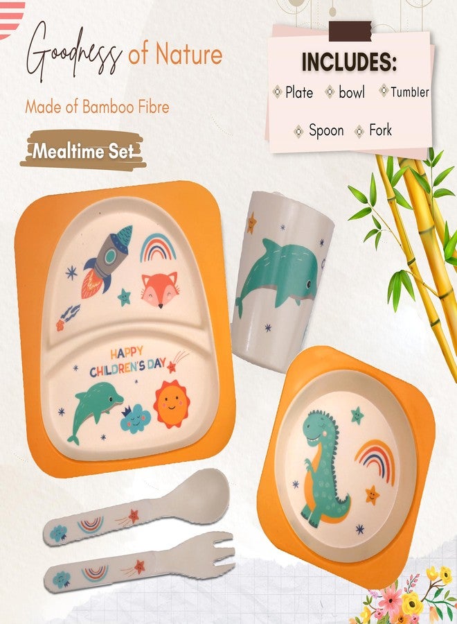 Tony Stark Bamboo Baby Feeding Set - 5-Piece Tableware for Toddlers, Kids & Babies Includes Plate, Bowl, Cup, Spoon, Fork - BPA-Free, Unbreakable Eco-Friendly |Organic & Natural (Dinosaur) - Image 3
