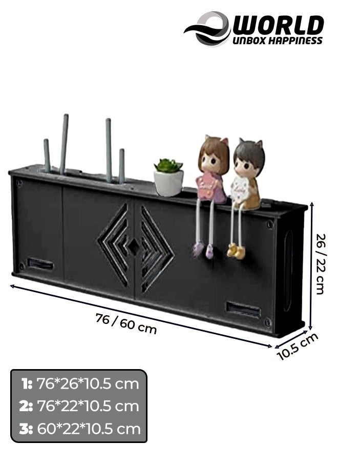 Eworld Stylish Wall-Mounted Router Rack for Wi-Fi Router, Set-Top Box, Light Cat Box, and More, Includes Doors and Patch Panel Shielding Box for Neat Storage, Black - Image 2