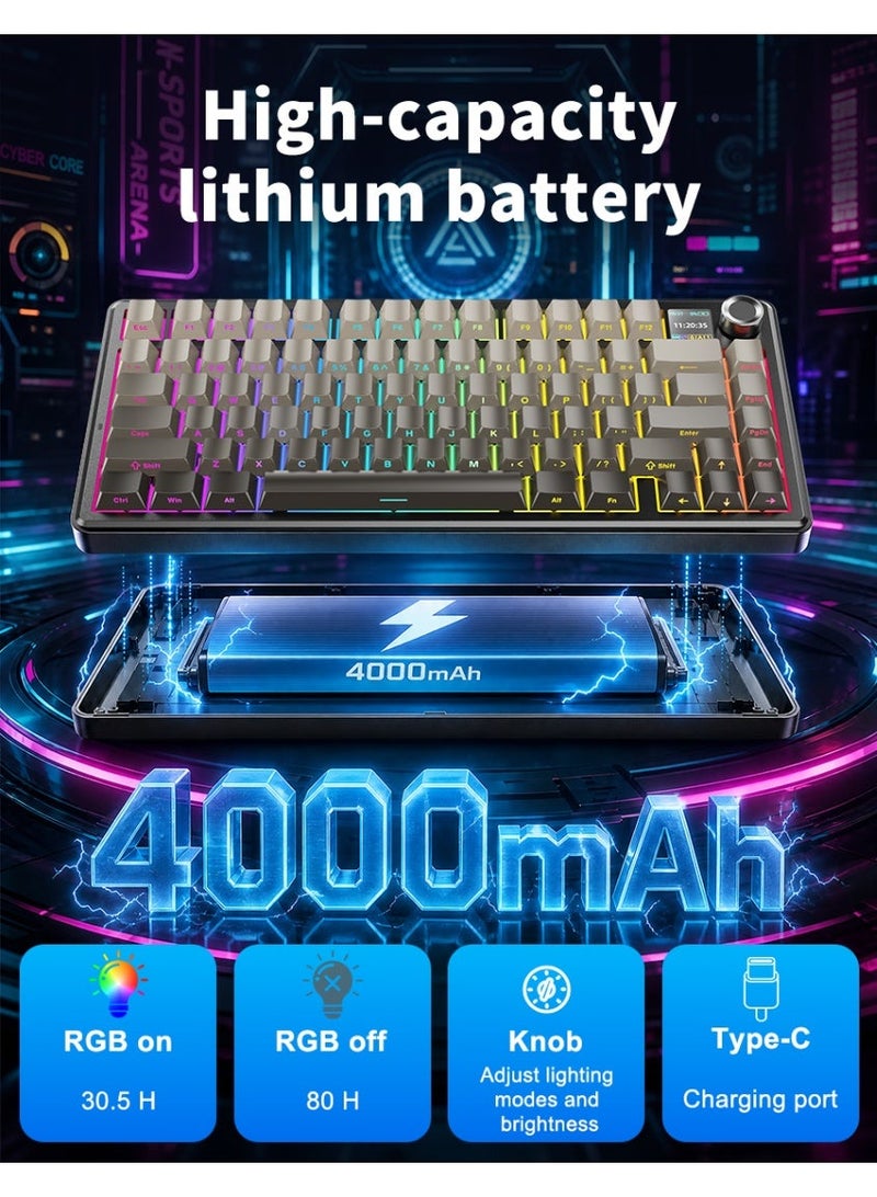 AULA {Custom Edition} F75 Premium Side-Engraved Keycaps Tri-Mode Switching Gaming Keyboard, TFT Screen, 75% Hot Swappable Custom Mechanical Magnetic Keyboard with Knob, 2.4GHz/Type-C/BT5.0, Gasket Creamy RGB Keyboards, for PC/Mac/Office/Gaming,Reaper Switches〖Gradient Gray〗 - Image 5