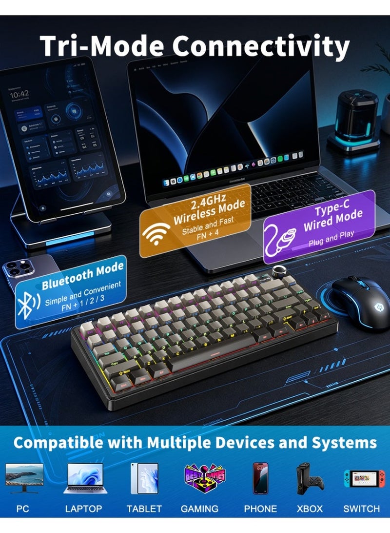 AULA {Custom Edition} F75 Premium Side-Engraved Keycaps Tri-Mode Switching Gaming Keyboard, TFT Screen, 75% Hot Swappable Custom Mechanical Magnetic Keyboard with Knob, 2.4GHz/Type-C/BT5.0, Gasket Creamy RGB Keyboards, for PC/Mac/Office/Gaming,Reaper Switches〖Gradient Gray〗 - Image 4