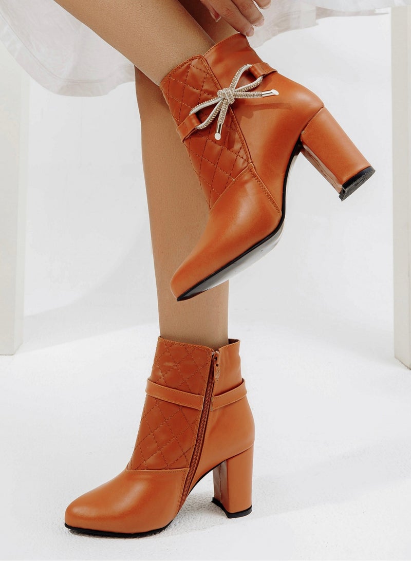 Vbranda Leather Boot With Side Bow  B-45-HAVAN - Image 1