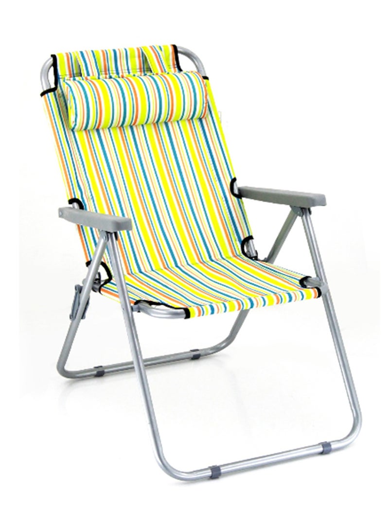 Deluxe Foldable Outdoor Lounge Chair with Striped Fabric and Adjustable Headrest – Lightweight, Durable, and Comfortable for Beach & Camping - Image 1