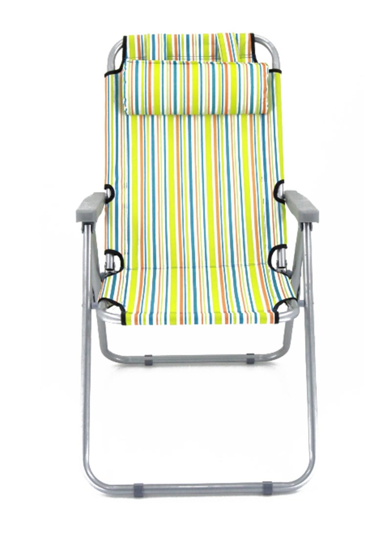 Deluxe Foldable Outdoor Lounge Chair with Striped Fabric and Adjustable Headrest – Lightweight, Durable, and Comfortable for Beach & Camping - Image 2