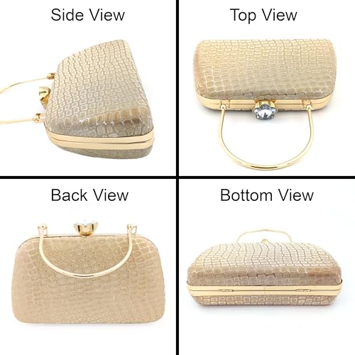 Zaib Bridal Partyware Clutch for Women – Elegant Satin Evening Purse, Wedding & Bridesmaid Clutch Bag, Formal Party Handbag, Cocktail Purse with Detachable Chain Strap for Weddings (Golden- 57No) - Image 4