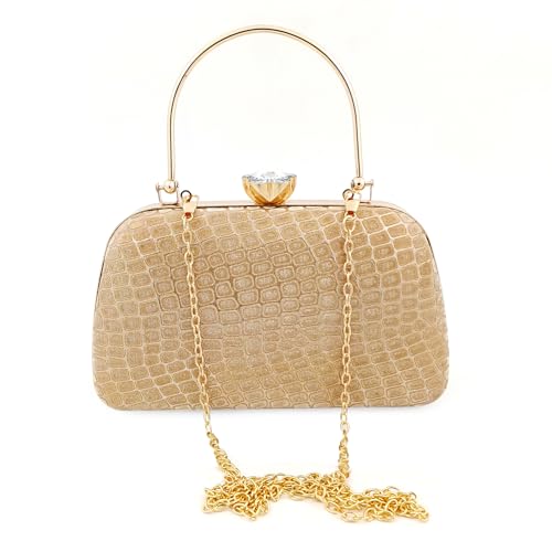 Zaib Bridal Partyware Clutch for Women – Elegant Satin Evening Purse, Wedding & Bridesmaid Clutch Bag, Formal Party Handbag, Cocktail Purse with Detachable Chain Strap for Weddings (Golden- 57No) - Image 2
