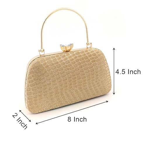 Zaib Bridal Partyware Clutch for Women – Elegant Satin Evening Purse, Wedding & Bridesmaid Clutch Bag, Formal Party Handbag, Cocktail Purse with Detachable Chain Strap for Weddings (Golden- 57No) - Image 3