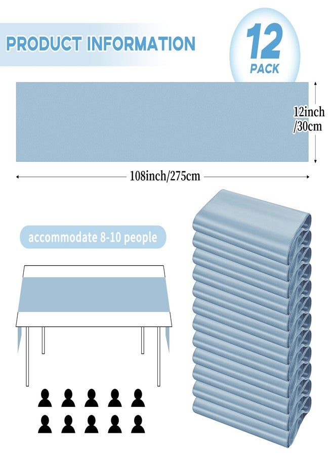 fani 12 Packs Dusty Blue Satin Table Runners 12 x 108 inch Long Smooth Fabric Table Runner for Wedding Banquet Graduations Birthday Party, Table Runners fit Rectange and Round Table - Image 2