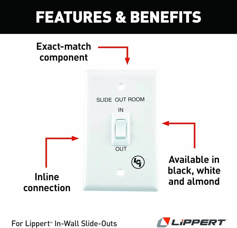 Lippert Components Lippert In-Wall Replacement Interior In/Out Switch Assembly with 3 Connectors on the Back for RV Slide-Out Systems, White - 120639 - Image 3