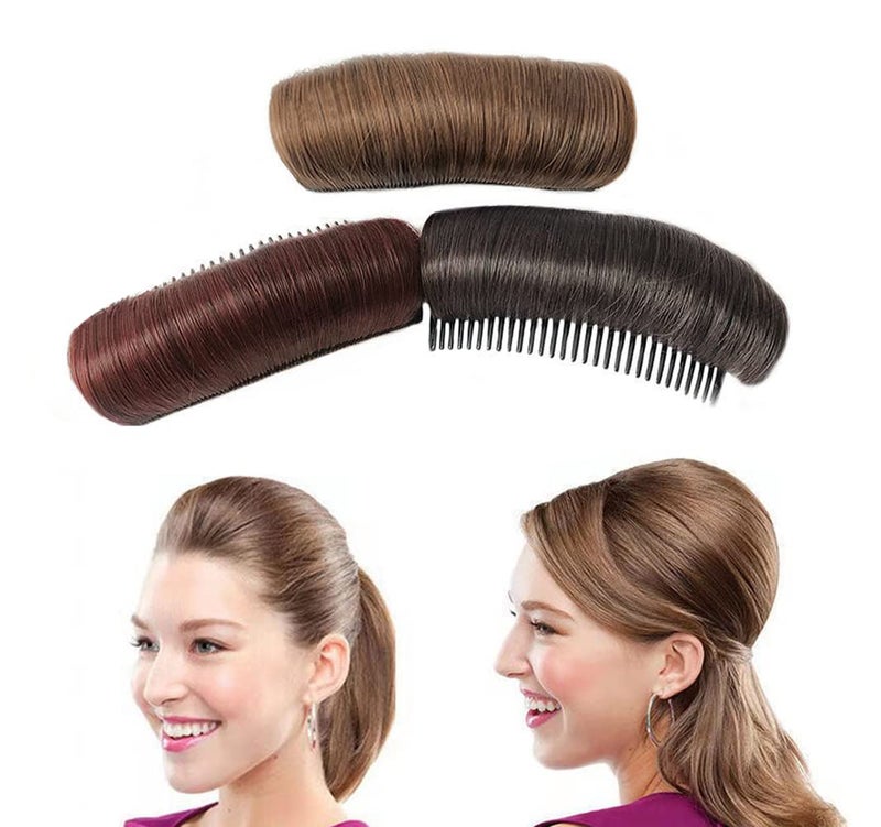 ericotry 3Pcs Women's Hair Volume Bump Inserts - False Hair Clips, Combs & Fluffy Pads for DIY Hairstyles - Light Brown - Image 4