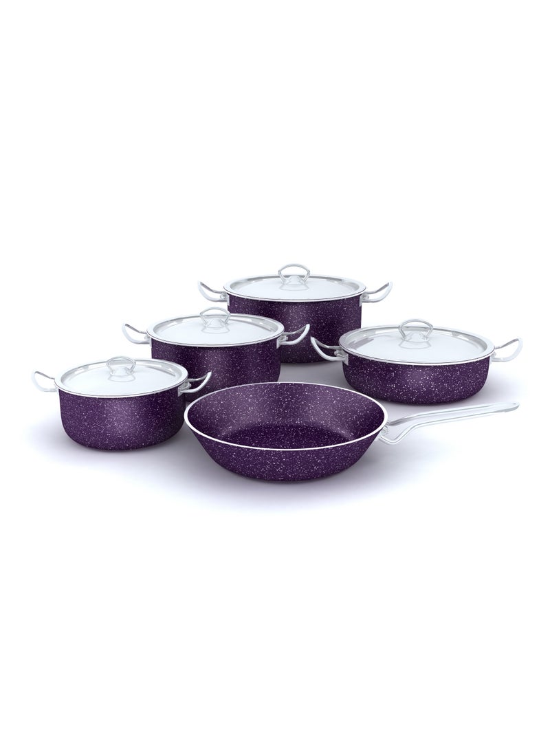 LAZORD Granite Plus Cookware Set With Stainless Handle - 9 Piece - Purple - Image 1