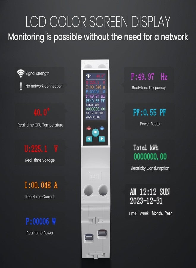 TONGOU Smart Wifi Switch, 1P+N AC90-240V 1-50A, Smart Life/Tuya APP Remote Control, with Power Monitoring, Export/Clear Power Data, DIN Rail Mounted, with LCD Display, Recloser Function, FCC Certified - Image 3