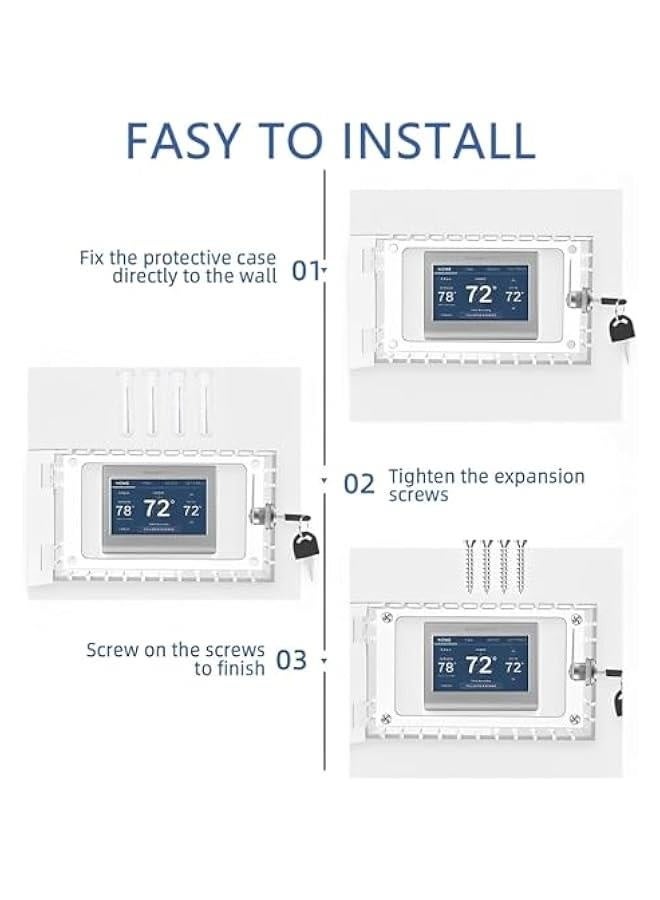 Thermostat Lock Box with Key, Large Clear Thermostat Cover, Wall Mounted Acrylic Thermostat Guard Box, Thermostat Protective Cover Fits Thermostats 7.87'' x 4.72'' x 2.24'' or Smaller  - Image 5
