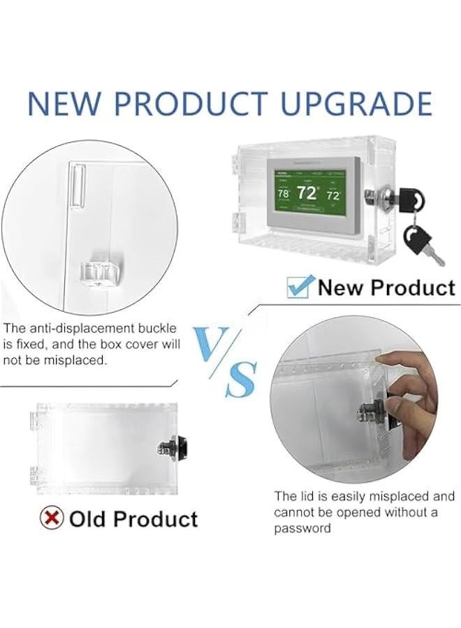 Thermostat Lock Box with Key, Large Clear Thermostat Cover, Wall Mounted Acrylic Thermostat Guard Box, Thermostat Protective Cover Fits Thermostats 7.87'' x 4.72'' x 2.24'' or Smaller  - Image 4