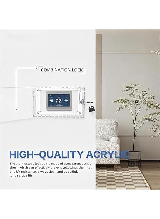 Thermostat Lock Box with Key, Large Clear Thermostat Cover, Wall Mounted Acrylic Thermostat Guard Box, Thermostat Protective Cover Fits Thermostats 7.87'' x 4.72'' x 2.24'' or Smaller  - Image 2