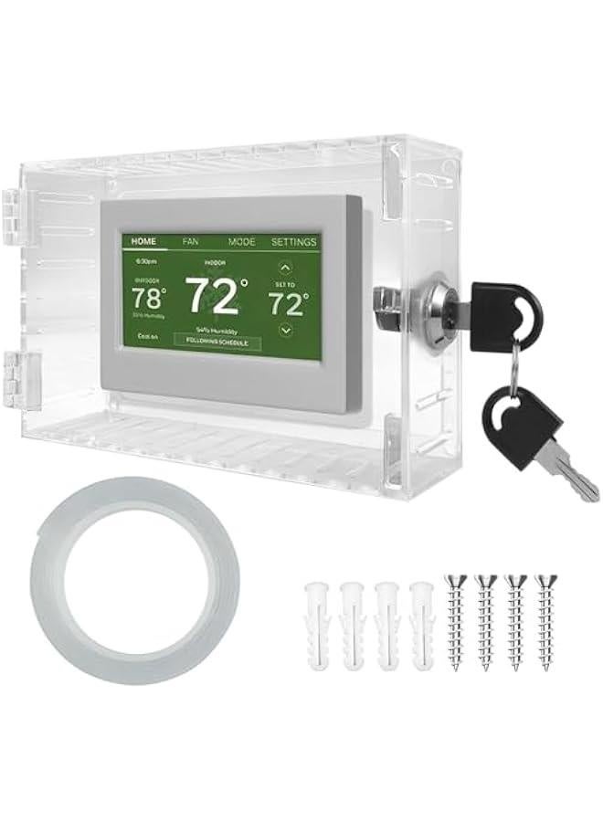 Thermostat Lock Box with Key, Large Clear Thermostat Cover, Wall Mounted Acrylic Thermostat Guard Box, Thermostat Protective Cover Fits Thermostats 7.87'' x 4.72'' x 2.24'' or Smaller  - Image 1