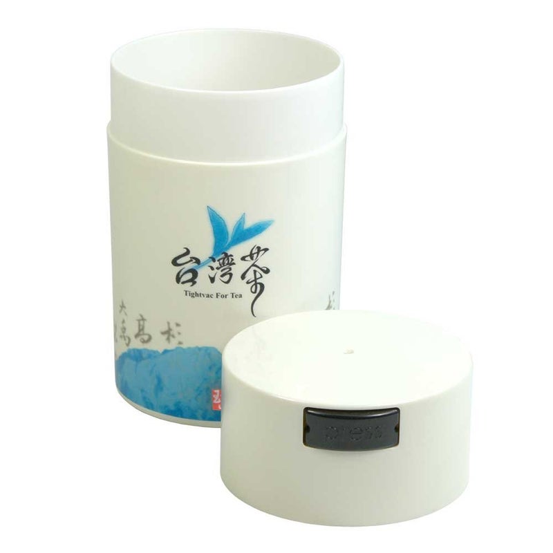 TIGHTPAC Teavac 6-Ounce Vacuum Sealed Tea Storage Container, White Cap and Body/Blue Tea Sign - Image 2