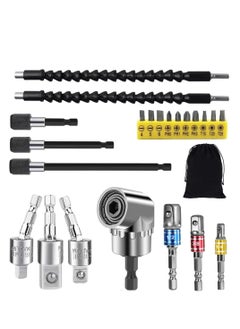 Flexible Drill Bit Extension Set, 105° Right Angle Drill Attachment, 1/4 3/8 1/2In Hex Shank Impact Driver Socket Adapter Rotatable Socket, Bendable Drill Bit Extension Screwdriver Bit