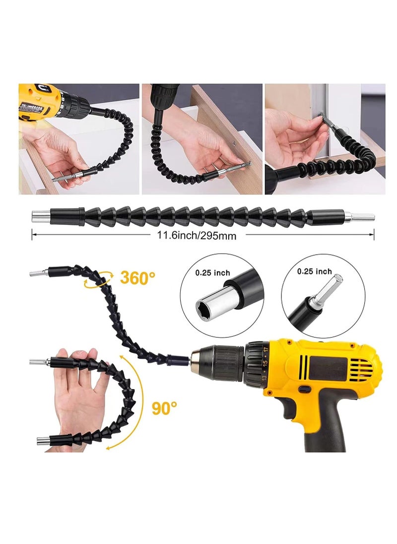 Generic - Flexible Drill Bit Extension Set, 105° Right Angle Drill Attachment, 1/4 3/8 1/2In Hex Shank Impact Driver Socket Adapter Rotatable Socket, Bendable Drill Bit Extension Screwdriver Bit - Image 1