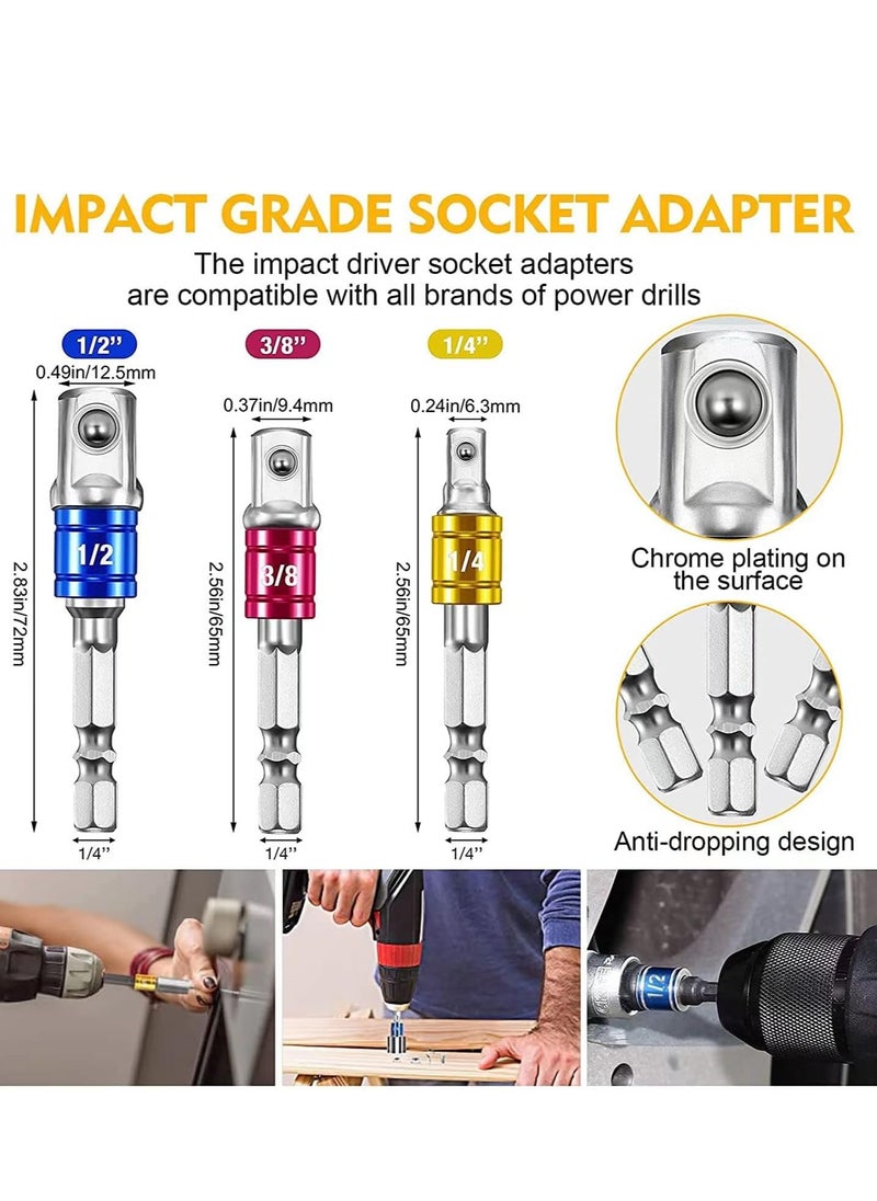 Generic - Flexible Drill Bit Extension Set, 105° Right Angle Drill Attachment, 1/4 3/8 1/2In Hex Shank Impact Driver Socket Adapter Rotatable Socket, Bendable Drill Bit Extension Screwdriver Bit - Image 1