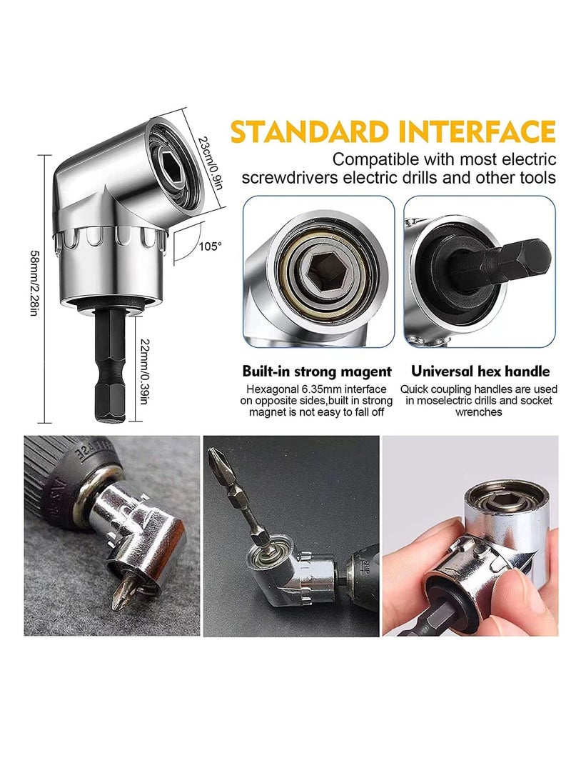 Generic - Flexible Drill Bit Extension Set, 105° Right Angle Drill Attachment, 1/4 3/8 1/2In Hex Shank Impact Driver Socket Adapter Rotatable Socket, Bendable Drill Bit Extension Screwdriver Bit - Image 1