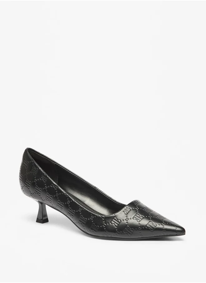 ايل Women's Monogram Embossed Slip-On Pumps with Kitten Heels