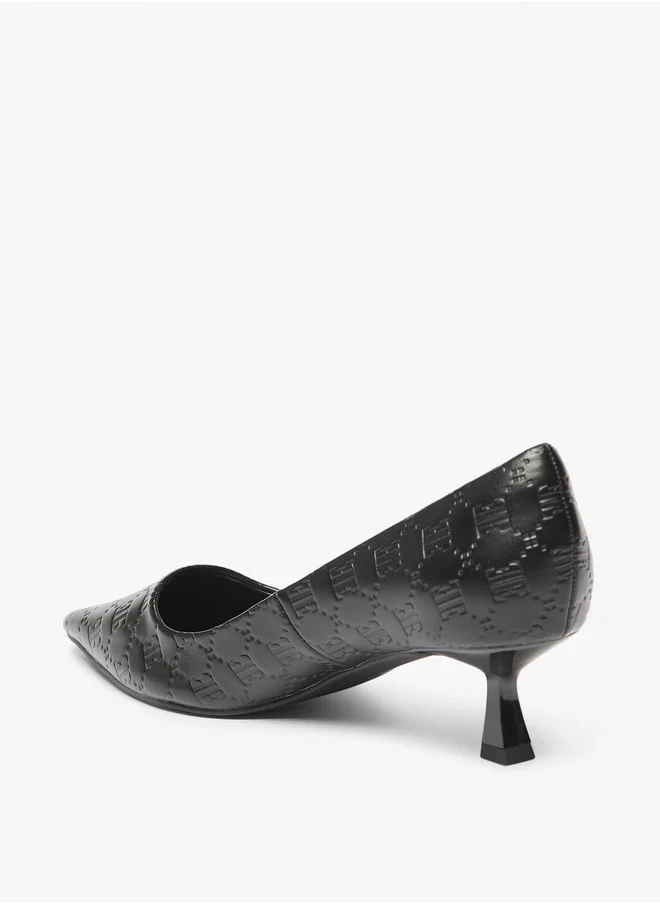 ELLE Women's Monogram Embossed Slip-On Pumps with Kitten Heels