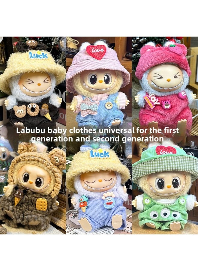 Labubu Sitting Party Doll Clothes Generation II Blind Box Labubu Doll Clothes Ragcloth Clothes Plush Vinyl Face-Specification:First And Second Generation Universal (doll Not Included) - Standard Outfit-Color:Little Strawberry (hairband + Clothes)  - Image 5