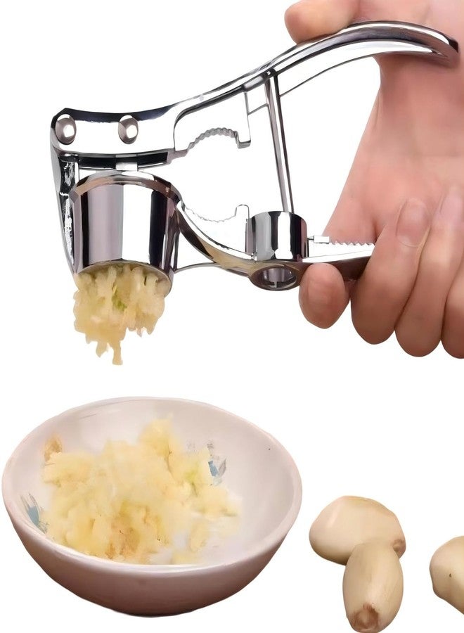 KINTEGOOD 5-in-1 Stainless Steel Garlic Press, Multi-Function Kitchen Gadget with Mincer, Crusher, Bottle Opener, Pit Remover - Image 1