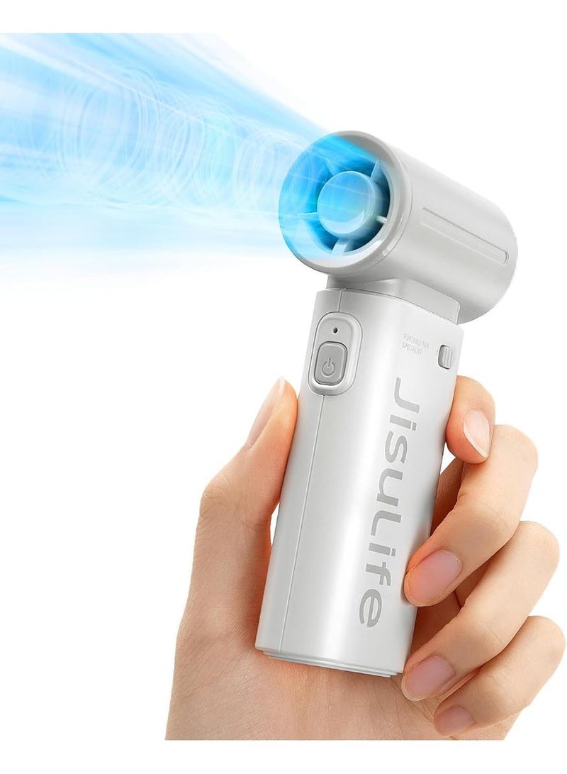 جيسيو لايف مروحة يدوية محمولة، قوة توربو عالية السرعة، 5 سرعات للرياح، قابلة لإعادة الشحن بقوة 5000 مللي أمبير/ساعة، تصميم جيب صغير، مروحة شخصية للسفر والحفلات والتخييم والمكياج (رمادي) - Image 1