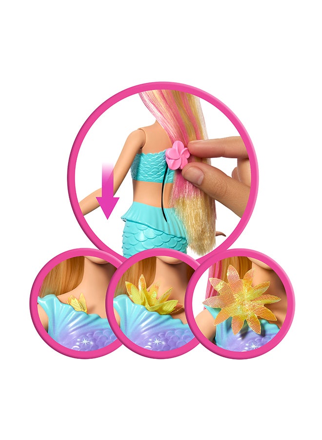 Barbie Mermaid Toy Dolls With Surprise Magic Blooming Flowers Feature, Ombre Tails, Pearl Headband Accessory & Long Blonde Hair With Pink Highlights - Image 3