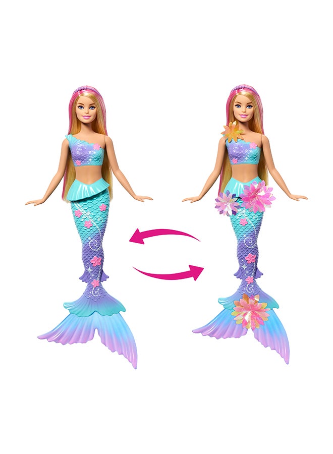 Barbie Mermaid Toy Dolls With Surprise Magic Blooming Flowers Feature, Ombre Tails, Pearl Headband Accessory & Long Blonde Hair With Pink Highlights - Image 4
