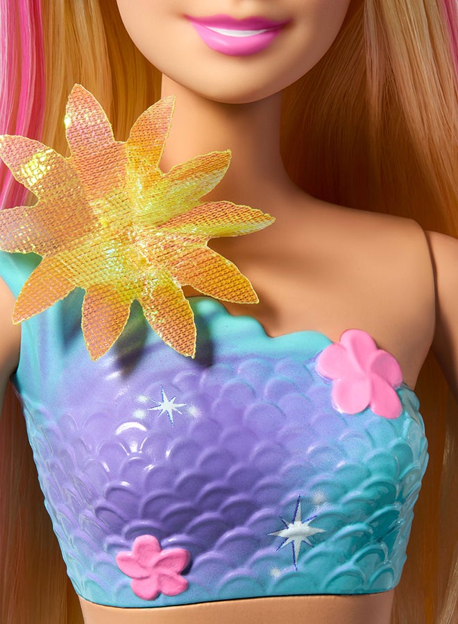 Barbie Mermaid Toy Dolls With Surprise Magic Blooming Flowers Feature, Ombre Tails, Pearl Headband Accessory & Long Blonde Hair With Pink Highlights - Image 5