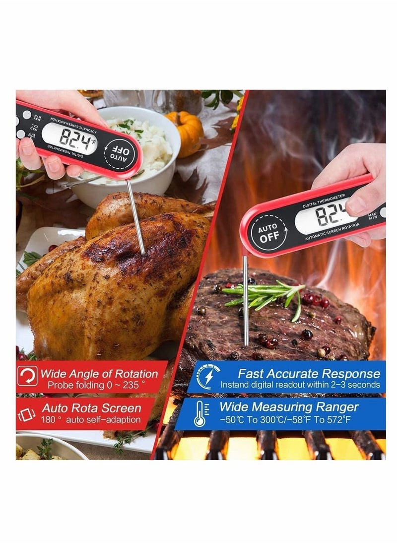 Excefore - Digital Food Thermometer with Bottle Opener, Instant Read Sugar Thermometer Foldable Electronic Meat Thermometer with Probe, Red - Image 1