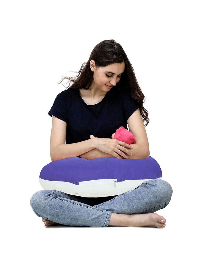 Get It Cotton 5In1 Feeding Pillow With Detachable Cover ; New Born Portable Breast Feeding Pillow For Baby ; Infant Support For Baby And Mom (Purple With Beige) - Image 1