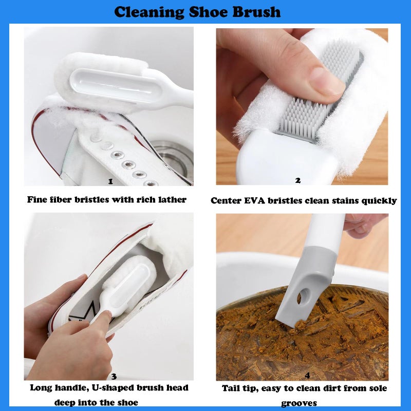 Ganganmax 2Pack Shoe Cleaning Brush -Sneaker Shoe Cleaner Brush-Soft Bristle Cleaning Shoes Scrubber-Long Handle Shoe Scrubbing Brush-White Sneaker Cleaner Brush-Shoe Brushes for Cleaning - Image 3