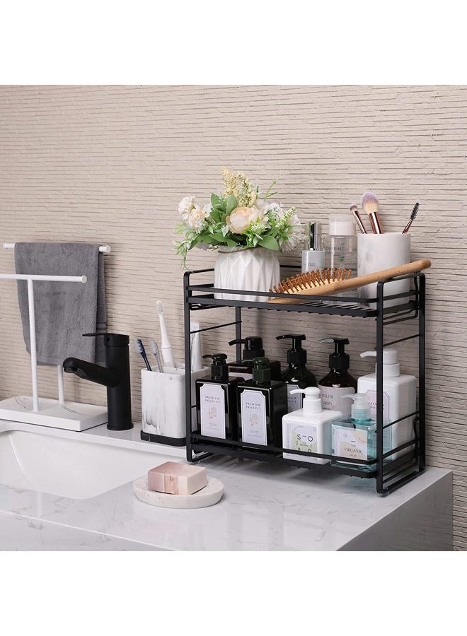 zccz 2-Tier Bathroom Organizer, Ideal as a Kitchen or Bathroom Countertop Organizer - Black Finish Makeup Organizer for Vanity - Black Finish Kitchen and Bathroom Storage Organizer - Image 2