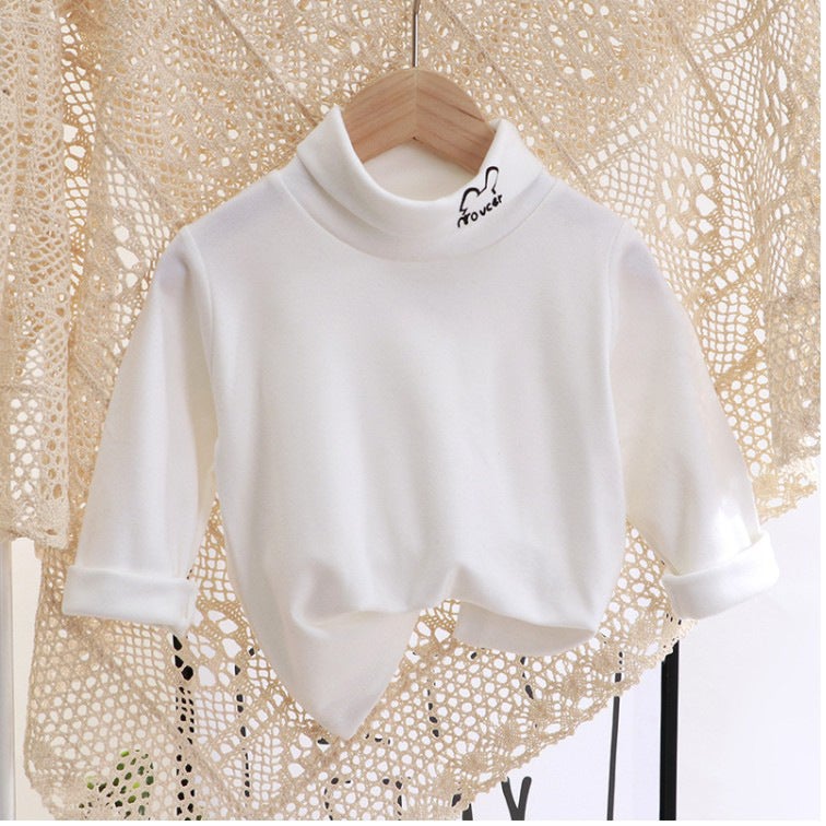 Kids Velvet Warm Long Sleeve Collared Top FDR01-Lapel White 