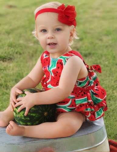PrinceSasa Baby Girl Clothes Watermelon Floral Ruffles Summer Cake Smash Outfits and Headband for Newborn Gifts,A20,7-12 Months(Size M) - Image 3