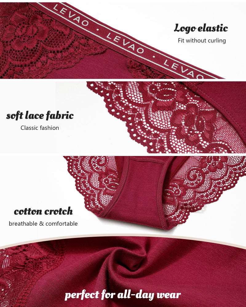 LEVAO Women's High Waist Cotton Underwear Lace Trim Bikini Panties - Soft Comfort Everyday Briefs with Logo Waistband S-2XL - Image 5